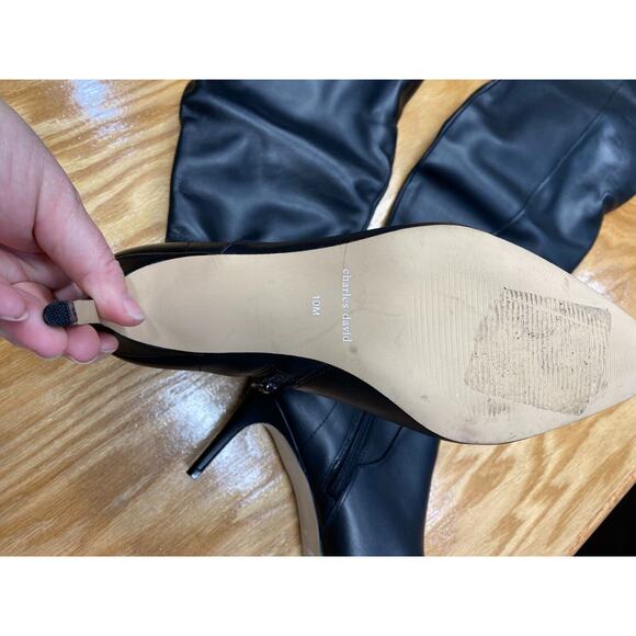 Charles David Piano Women's Black Leather Stiletto Heel Over-the-Knee Boots 10M - Picture 2 of 5